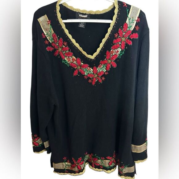Vintage Designers Original Studio Joy Womens 2XL Christmas Sweater Poinsettia - Picture 3 of 8